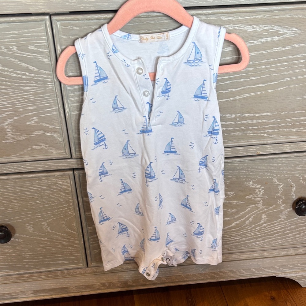 Blue Sailboat Print Kids One Piece Footie